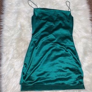 green satin mini dress